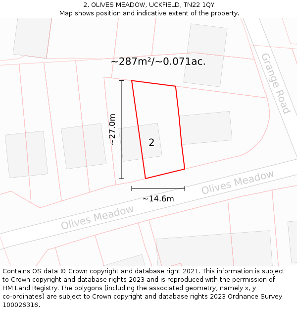 2, OLIVES MEADOW, UCKFIELD, TN22 1QY: Plot and title map
