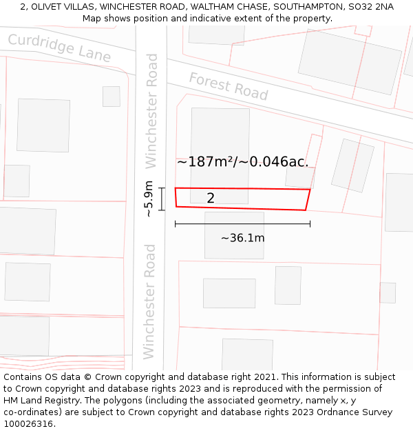 2, OLIVET VILLAS, WINCHESTER ROAD, WALTHAM CHASE, SOUTHAMPTON, SO32 2NA: Plot and title map