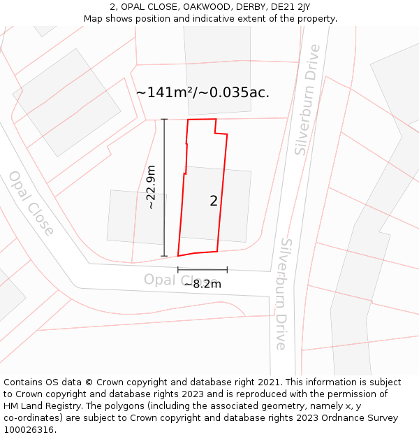 2, OPAL CLOSE, OAKWOOD, DERBY, DE21 2JY: Plot and title map