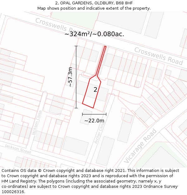 2, OPAL GARDENS, OLDBURY, B68 8HF: Plot and title map