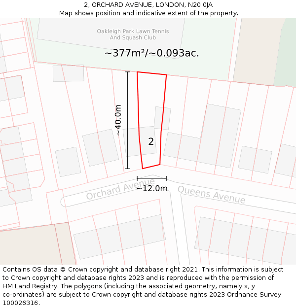 2, ORCHARD AVENUE, LONDON, N20 0JA: Plot and title map