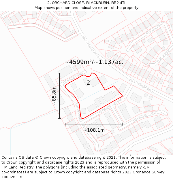 2, ORCHARD CLOSE, BLACKBURN, BB2 4TL: Plot and title map