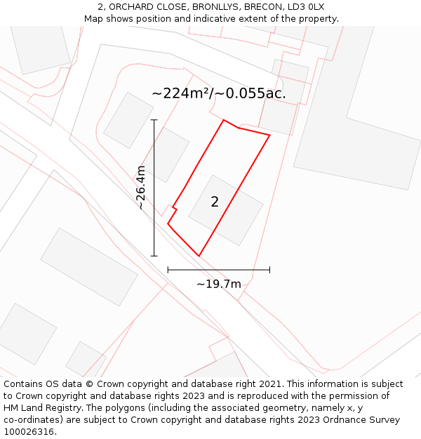 2, ORCHARD CLOSE, BRONLLYS, BRECON, LD3 0LX: Plot and title map