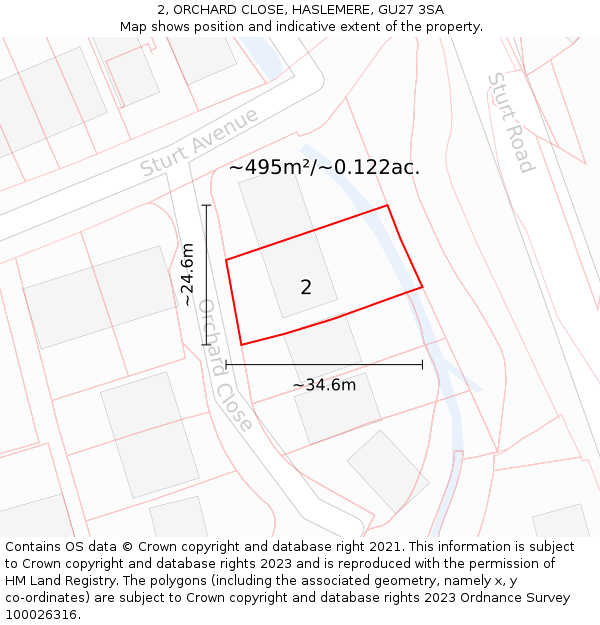2, ORCHARD CLOSE, HASLEMERE, GU27 3SA: Plot and title map