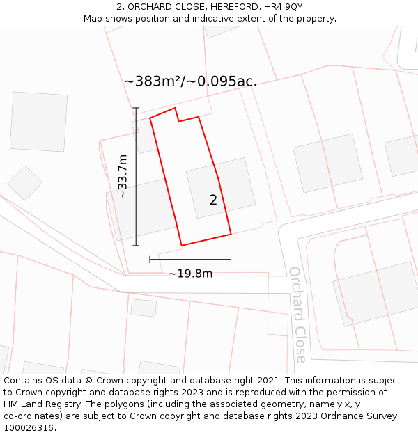 2, ORCHARD CLOSE, HEREFORD, HR4 9QY: Plot and title map