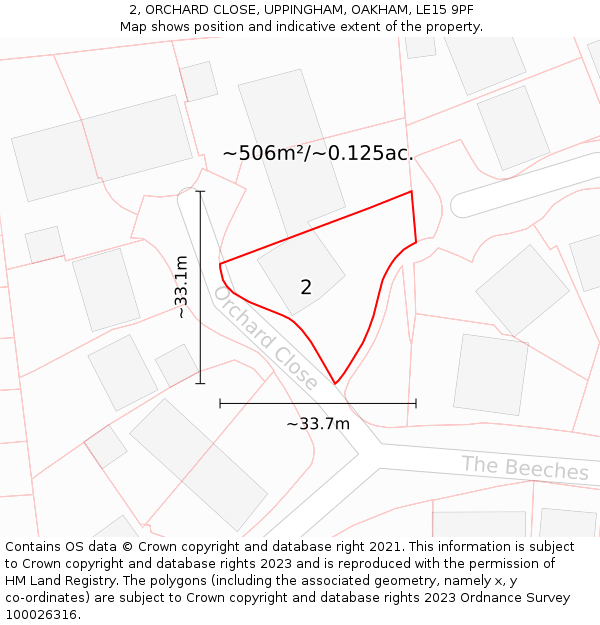 2, ORCHARD CLOSE, UPPINGHAM, OAKHAM, LE15 9PF: Plot and title map