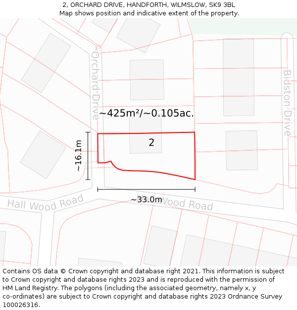 2, ORCHARD DRIVE, HANDFORTH, WILMSLOW, SK9 3BL: Plot and title map