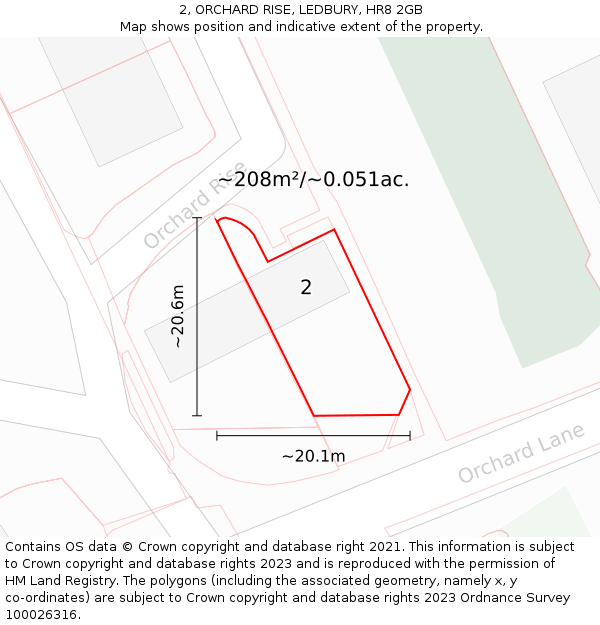 2, ORCHARD RISE, LEDBURY, HR8 2GB: Plot and title map