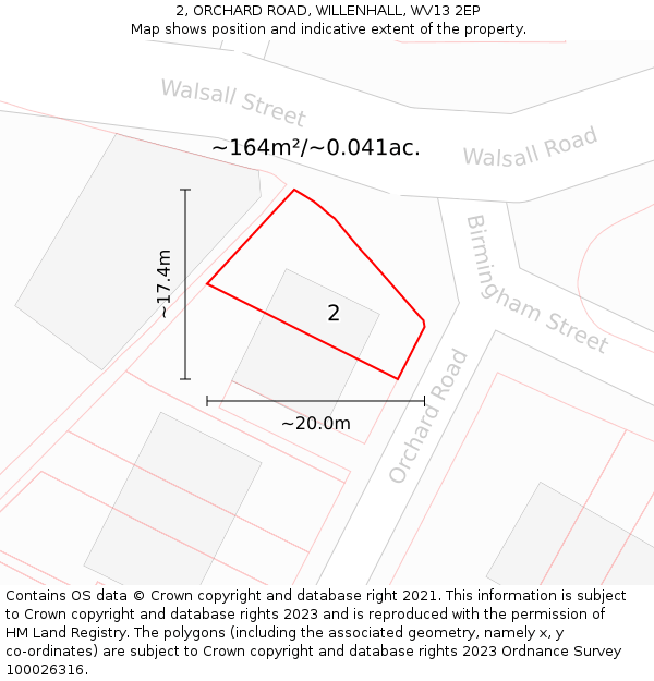 2, ORCHARD ROAD, WILLENHALL, WV13 2EP: Plot and title map