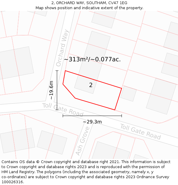 2, ORCHARD WAY, SOUTHAM, CV47 1EG: Plot and title map