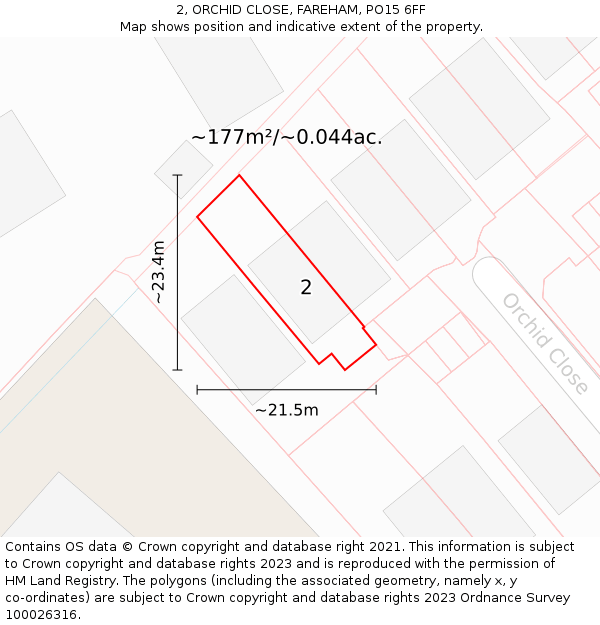 2, ORCHID CLOSE, FAREHAM, PO15 6FF: Plot and title map