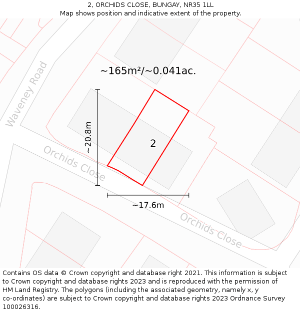2, ORCHIDS CLOSE, BUNGAY, NR35 1LL: Plot and title map
