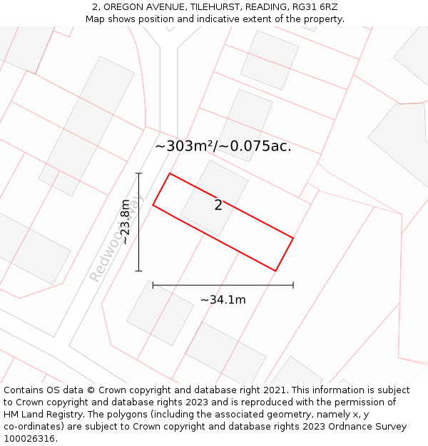 2, OREGON AVENUE, TILEHURST, READING, RG31 6RZ: Plot and title map