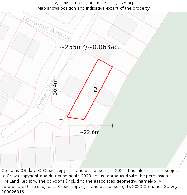 2, ORME CLOSE, BRIERLEY HILL, DY5 3FJ: Plot and title map