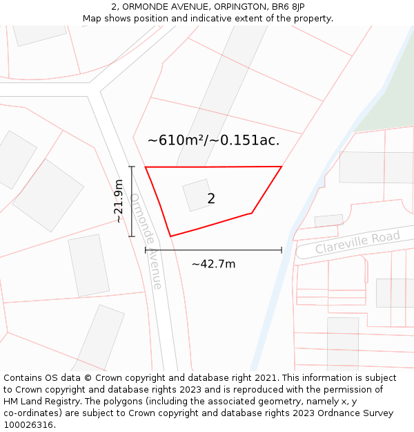 2, ORMONDE AVENUE, ORPINGTON, BR6 8JP: Plot and title map