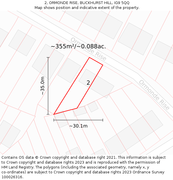 2, ORMONDE RISE, BUCKHURST HILL, IG9 5QQ: Plot and title map