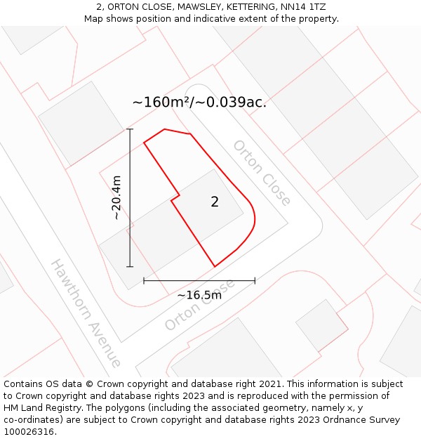 2, ORTON CLOSE, MAWSLEY, KETTERING, NN14 1TZ: Plot and title map