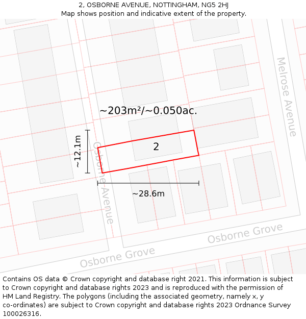 2, OSBORNE AVENUE, NOTTINGHAM, NG5 2HJ: Plot and title map
