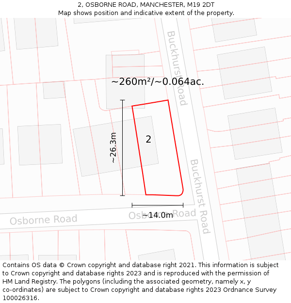 2, OSBORNE ROAD, MANCHESTER, M19 2DT: Plot and title map