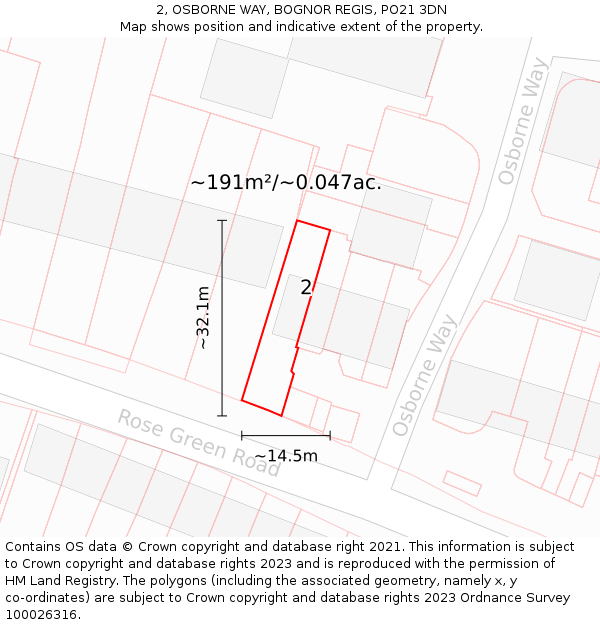 2, OSBORNE WAY, BOGNOR REGIS, PO21 3DN: Plot and title map