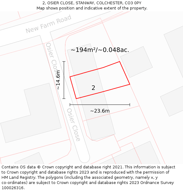2, OSIER CLOSE, STANWAY, COLCHESTER, CO3 0PY: Plot and title map