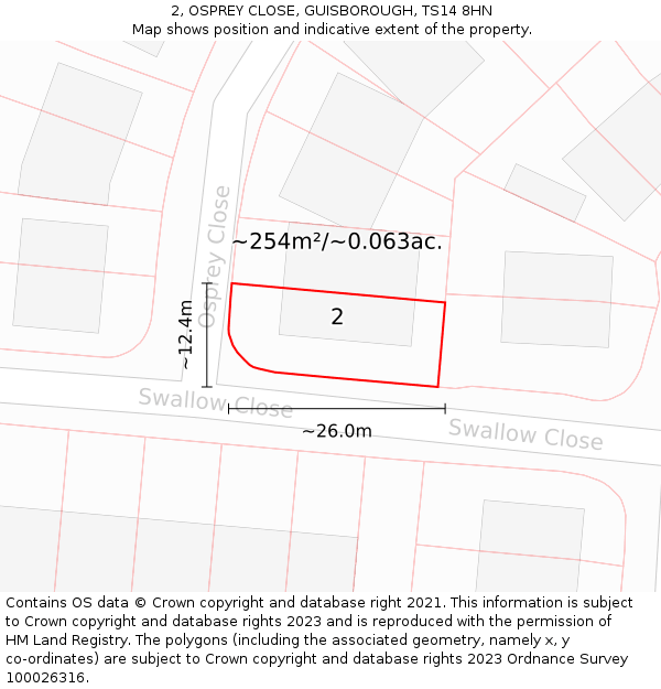 2, OSPREY CLOSE, GUISBOROUGH, TS14 8HN: Plot and title map