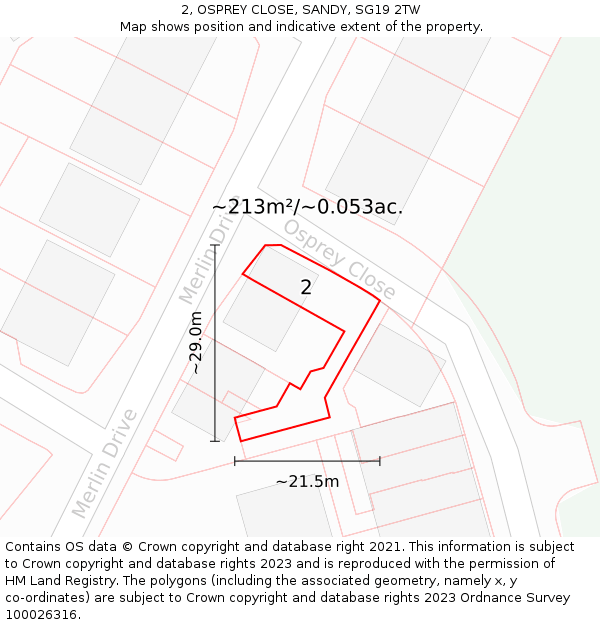 2, OSPREY CLOSE, SANDY, SG19 2TW: Plot and title map