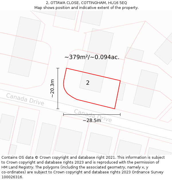2, OTTAWA CLOSE, COTTINGHAM, HU16 5EQ: Plot and title map