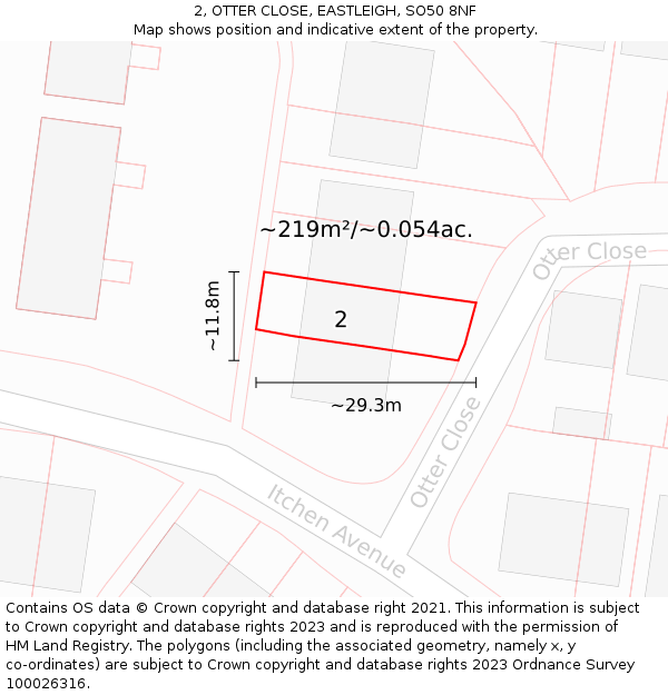 2, OTTER CLOSE, EASTLEIGH, SO50 8NF: Plot and title map