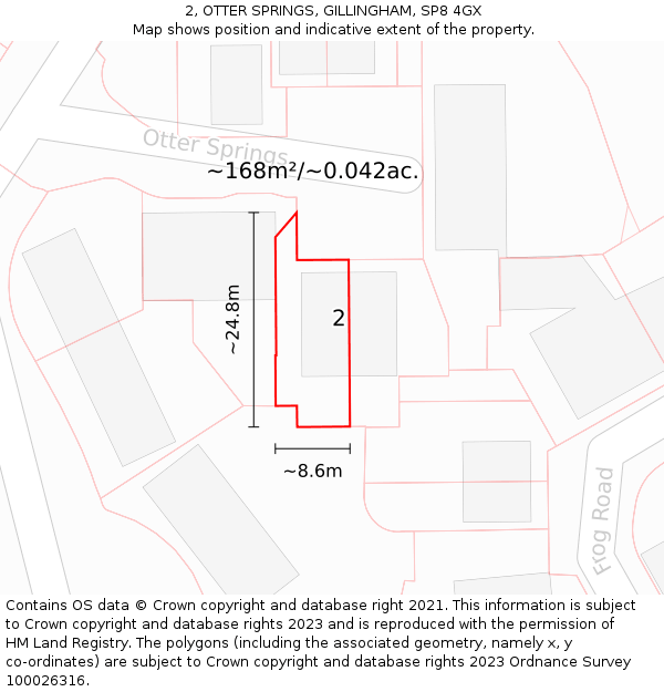 2, OTTER SPRINGS, GILLINGHAM, SP8 4GX: Plot and title map