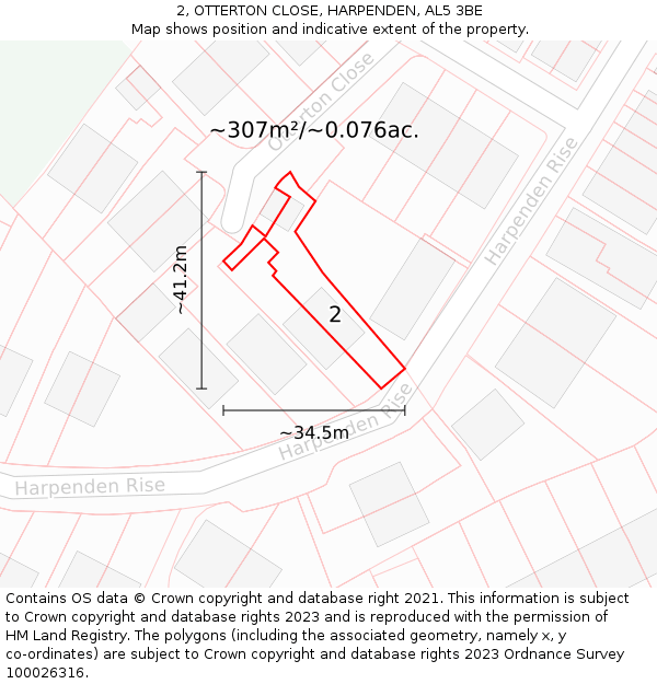 2, OTTERTON CLOSE, HARPENDEN, AL5 3BE: Plot and title map