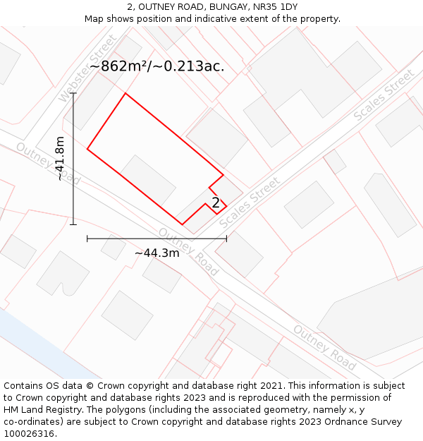 2, OUTNEY ROAD, BUNGAY, NR35 1DY: Plot and title map