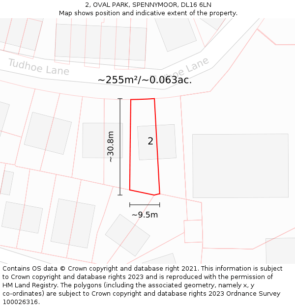2, OVAL PARK, SPENNYMOOR, DL16 6LN: Plot and title map