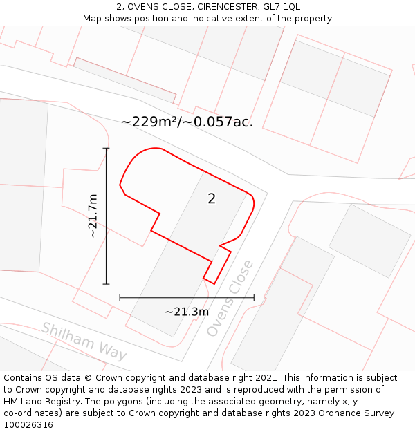 2, OVENS CLOSE, CIRENCESTER, GL7 1QL: Plot and title map