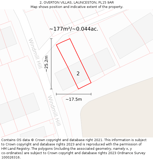 2, OVERTON VILLAS, LAUNCESTON, PL15 9AR: Plot and title map