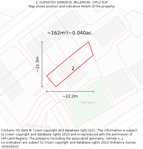 2, OVINGTON GARDENS, BILLERICAY, CM12 0UP: Plot and title map