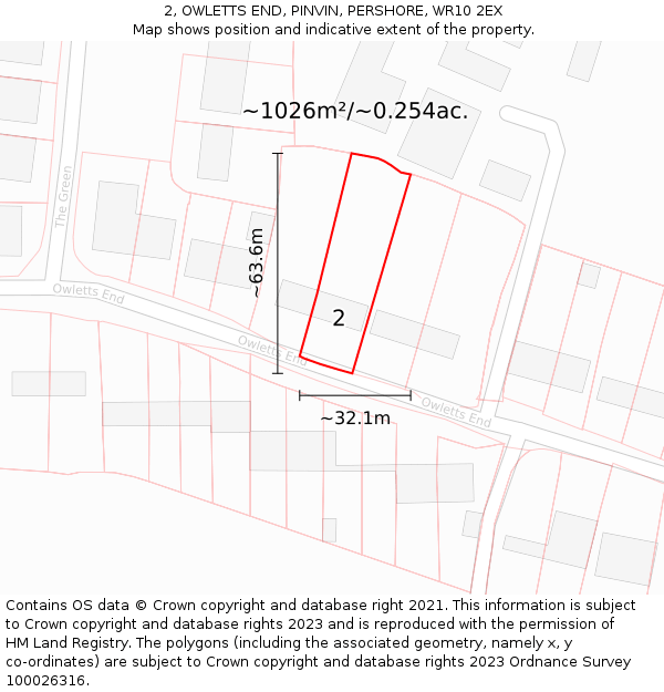 2, OWLETTS END, PINVIN, PERSHORE, WR10 2EX: Plot and title map