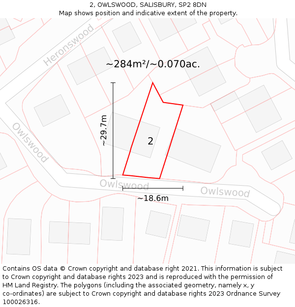 2, OWLSWOOD, SALISBURY, SP2 8DN: Plot and title map
