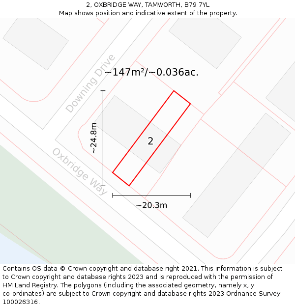 2, OXBRIDGE WAY, TAMWORTH, B79 7YL: Plot and title map