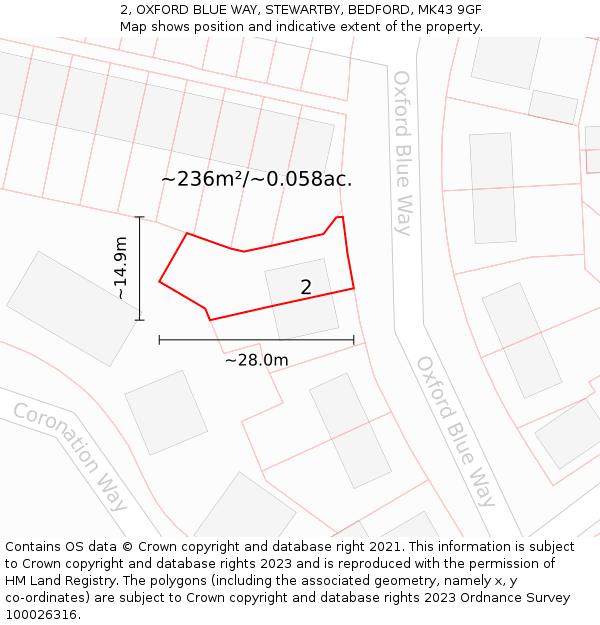2, OXFORD BLUE WAY, STEWARTBY, BEDFORD, MK43 9GF: Plot and title map
