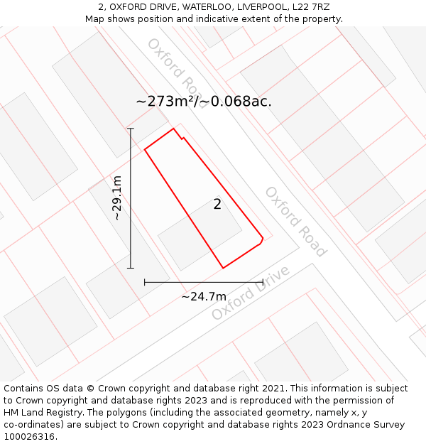 2, OXFORD DRIVE, WATERLOO, LIVERPOOL, L22 7RZ: Plot and title map