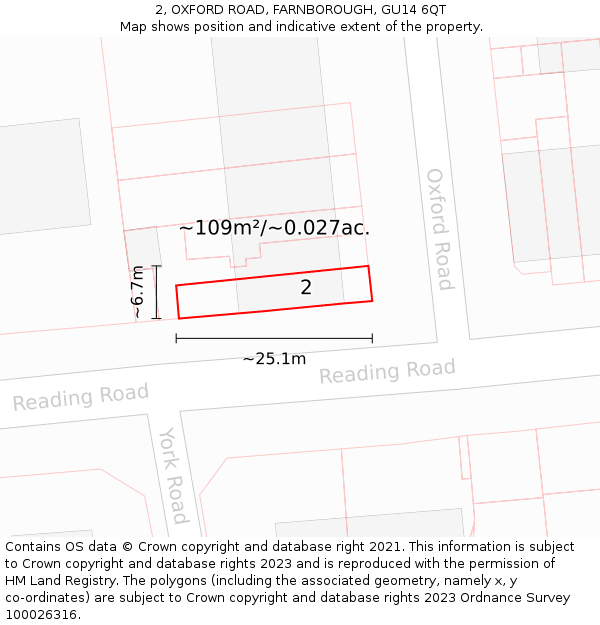 2, OXFORD ROAD, FARNBOROUGH, GU14 6QT: Plot and title map