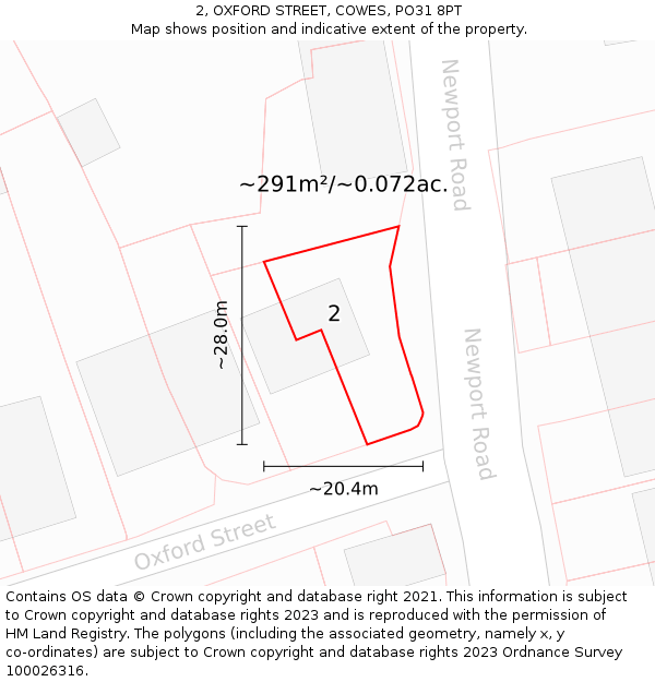 2, OXFORD STREET, COWES, PO31 8PT: Plot and title map