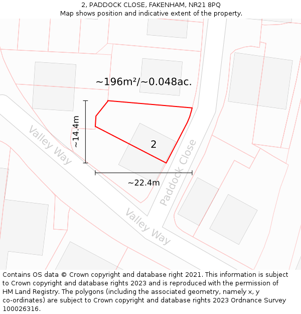 2, PADDOCK CLOSE, FAKENHAM, NR21 8PQ: Plot and title map