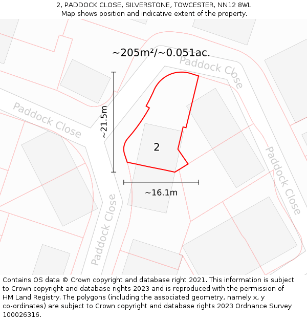 2, PADDOCK CLOSE, SILVERSTONE, TOWCESTER, NN12 8WL: Plot and title map
