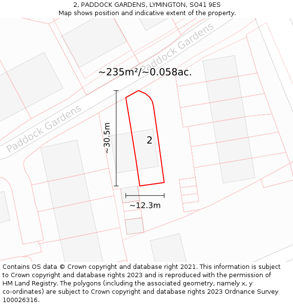 2, PADDOCK GARDENS, LYMINGTON, SO41 9ES: Plot and title map