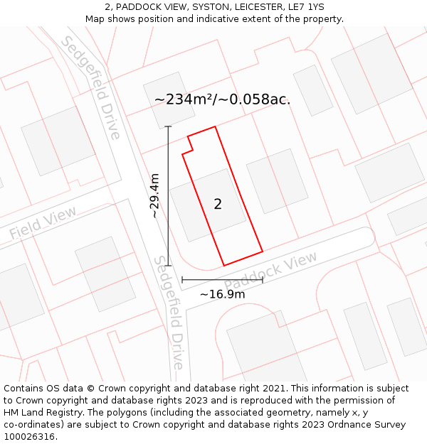 2, PADDOCK VIEW, SYSTON, LEICESTER, LE7 1YS: Plot and title map