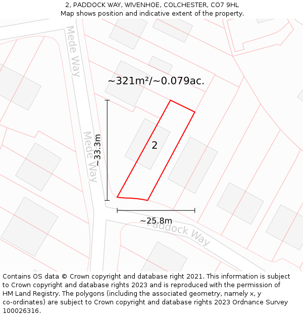 2, PADDOCK WAY, WIVENHOE, COLCHESTER, CO7 9HL: Plot and title map