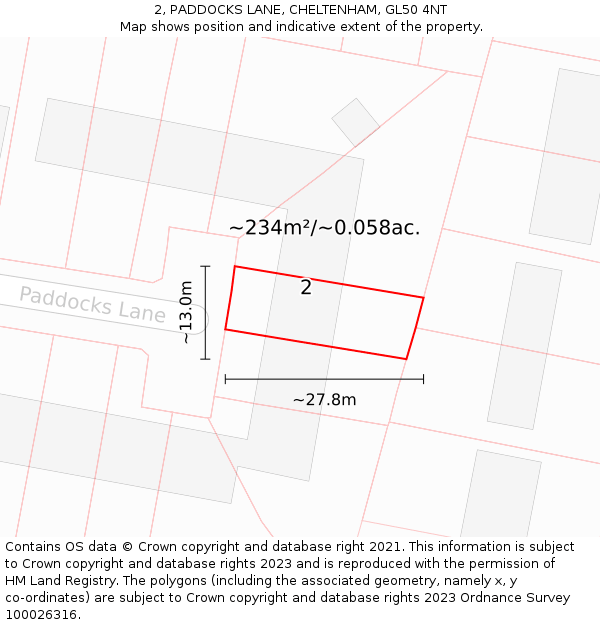 2, PADDOCKS LANE, CHELTENHAM, GL50 4NT: Plot and title map