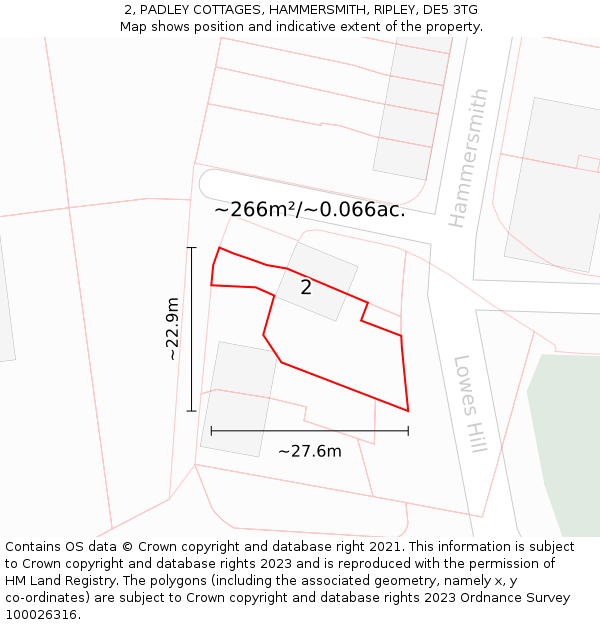 2, PADLEY COTTAGES, HAMMERSMITH, RIPLEY, DE5 3TG: Plot and title map